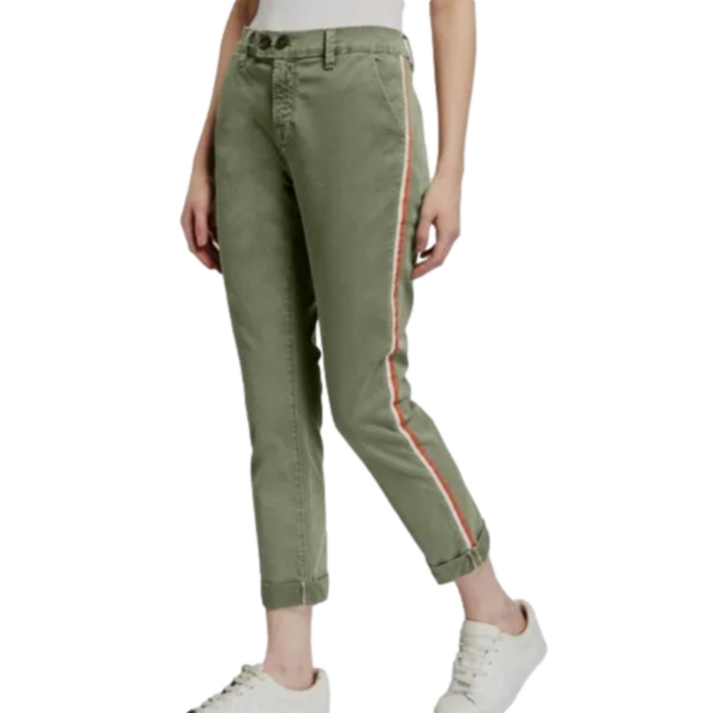 Frame Le Beai Duo Tape Khaki Green Red Stripe Relaxed Fit Chino Pants-Size 27